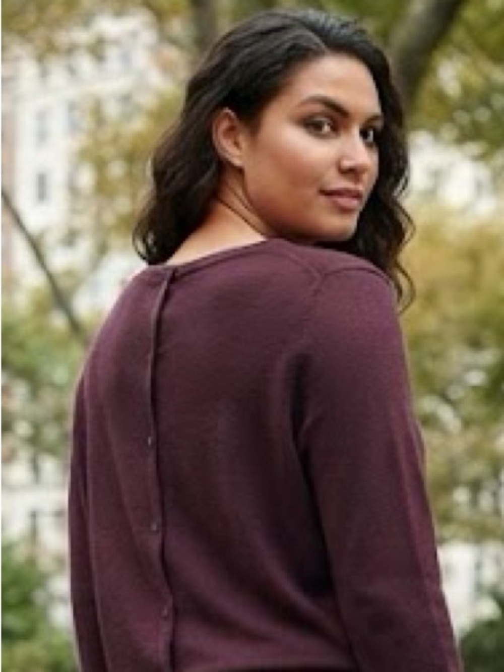 Soya Concept -Women’s Button-Back Sweater in Deep Plum